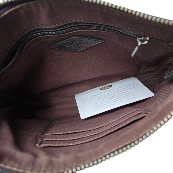 Fossil Dawson Brown Genuine Cow Hide Leather Double Zip Crossbody Bag - Picture 5 of 5